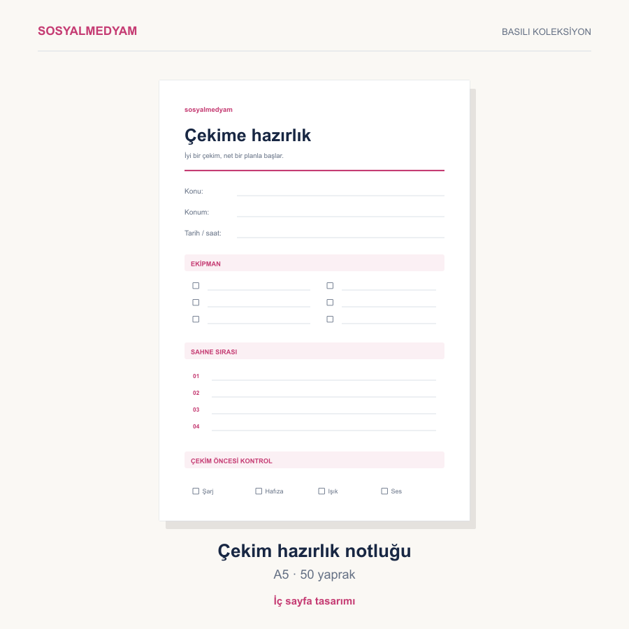 Çekim Hazırlık Notluğu · A5 / 50 Yaprak